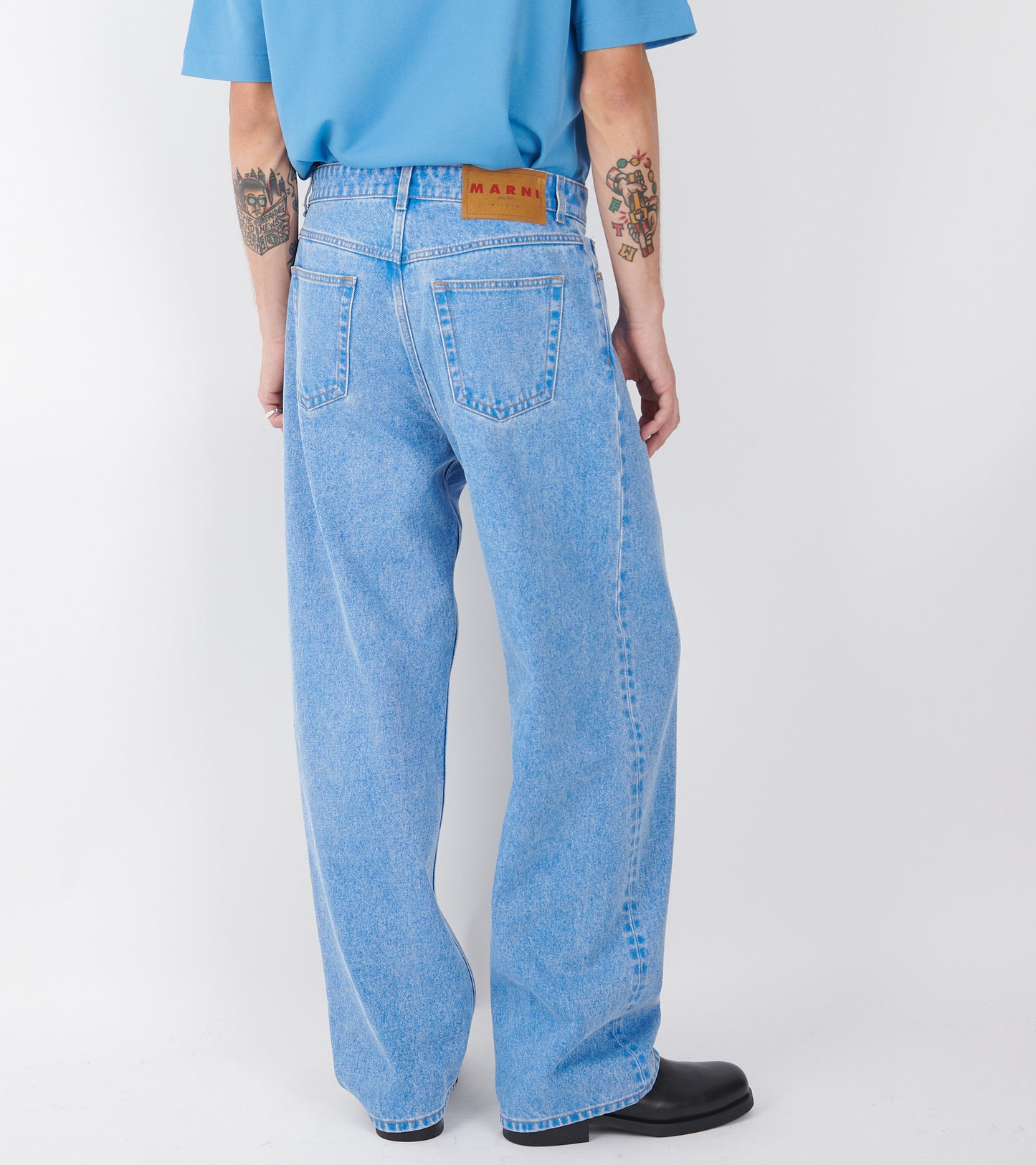 Bleached Coated Denim Jeans Blue