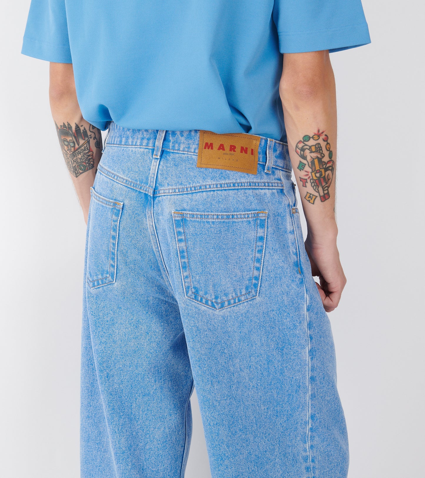Bleached Coated Denim Jeans Blue