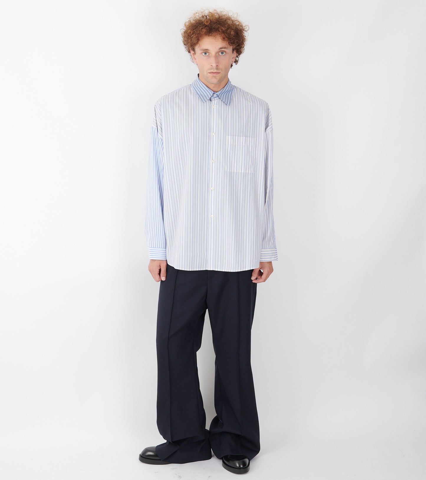 Mixed Stripes Poplin Shirt Light Blue