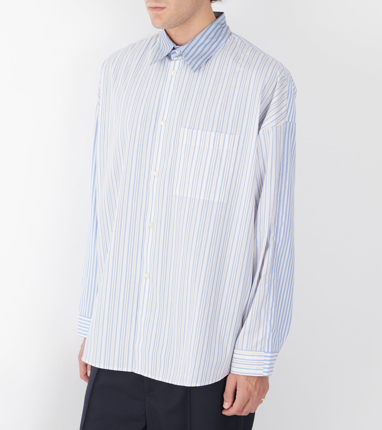 Mixed Stripes Poplin Shirt Light Blue