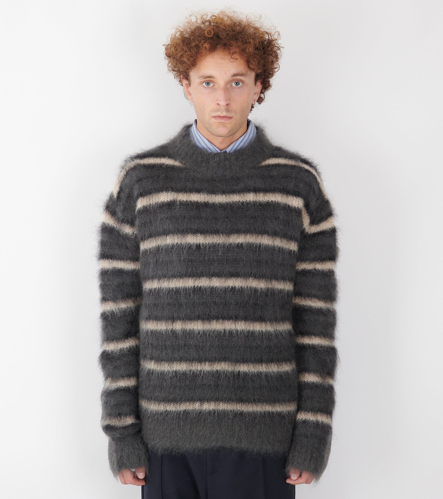 Striped Mohair Jumper Dark Grey
