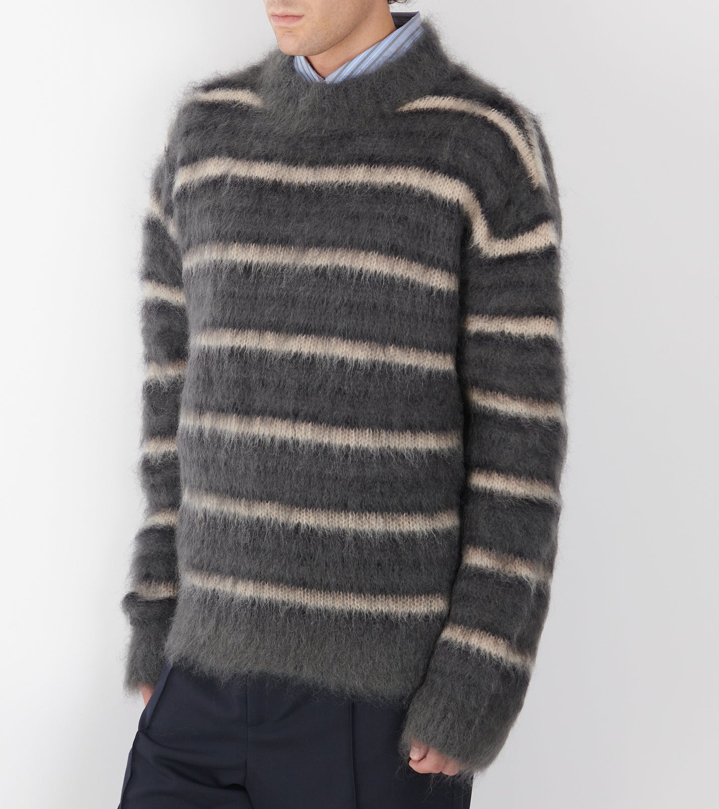 Striped Mohair Jumper Dark Grey