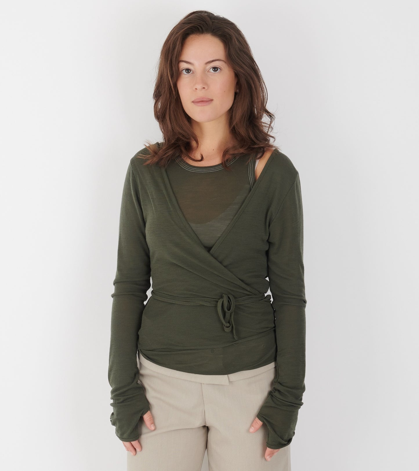 Luna Wrap Blouse Grey/Green Melange