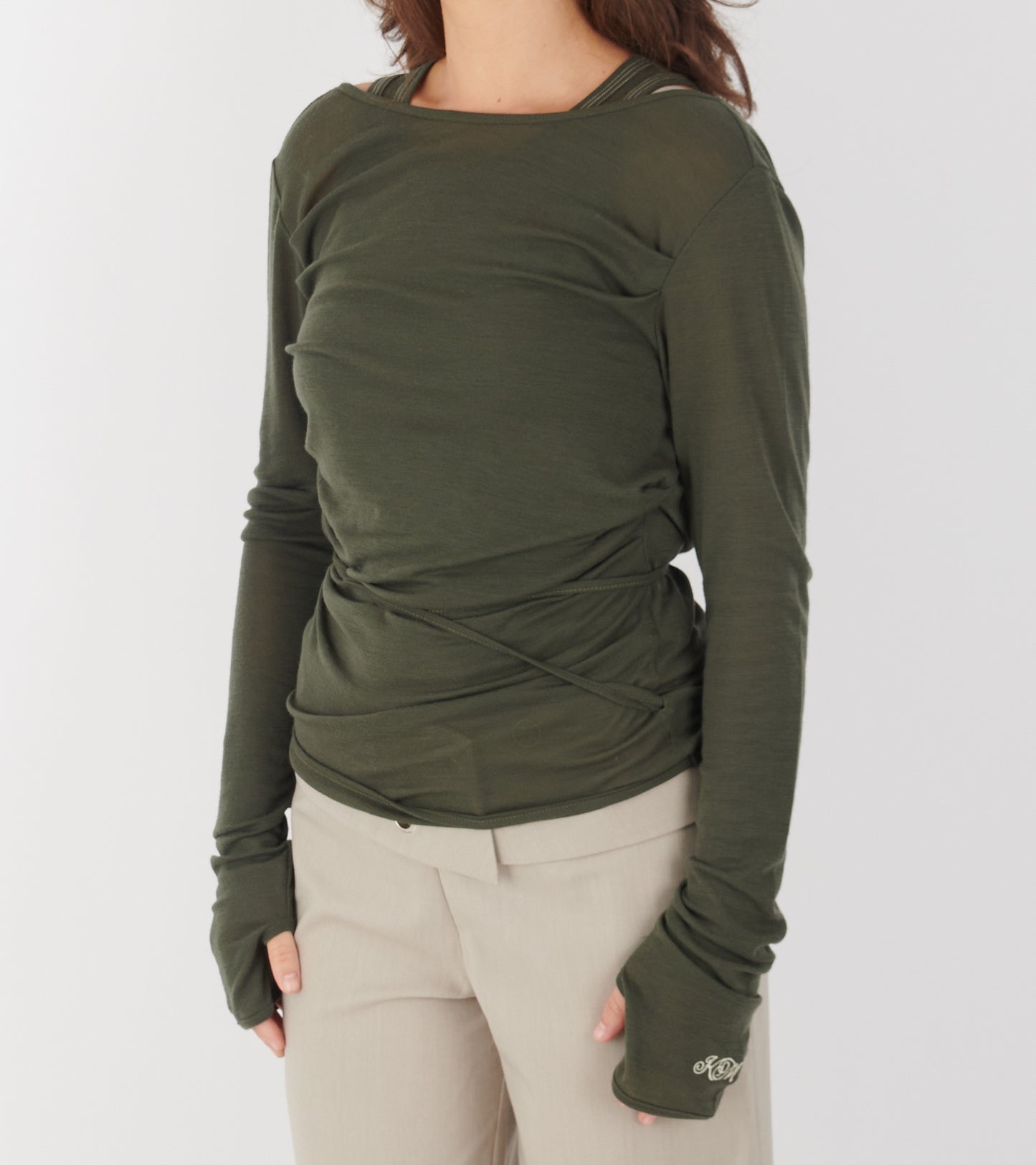 Luna Wrap Blouse Grey/Green Melange