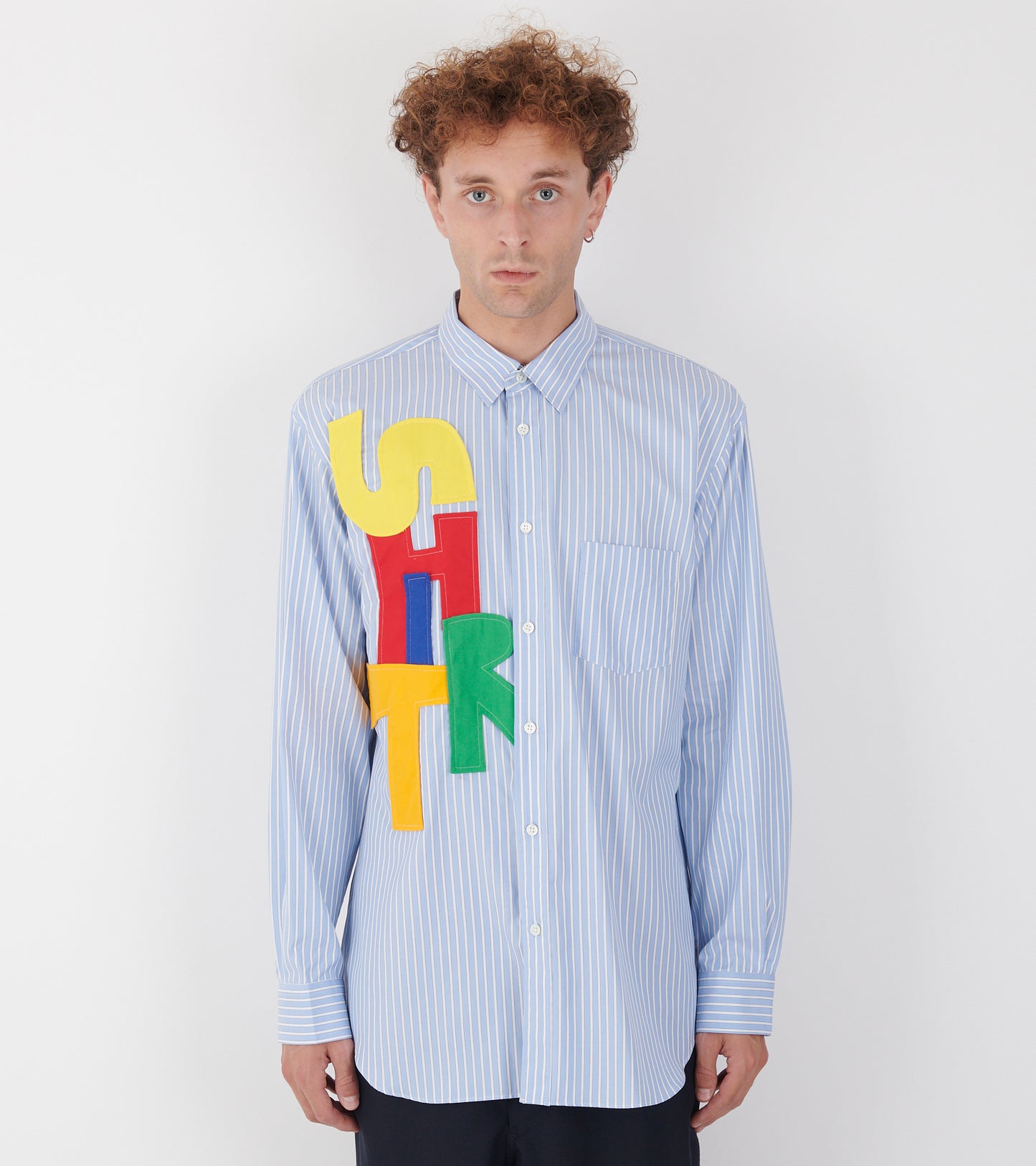 Striped Multicolor Patchwork Logo Shirt Light Blue/White