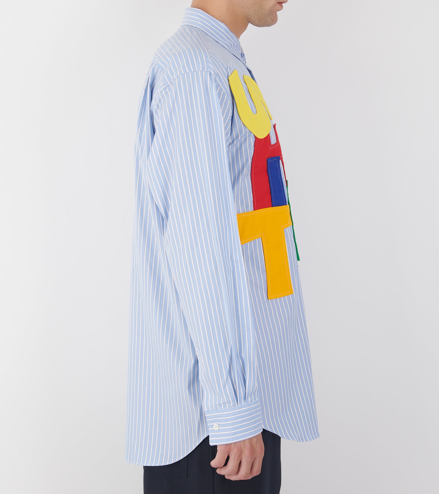 Striped Multicolor Patchwork Logo Shirt Light Blue/White