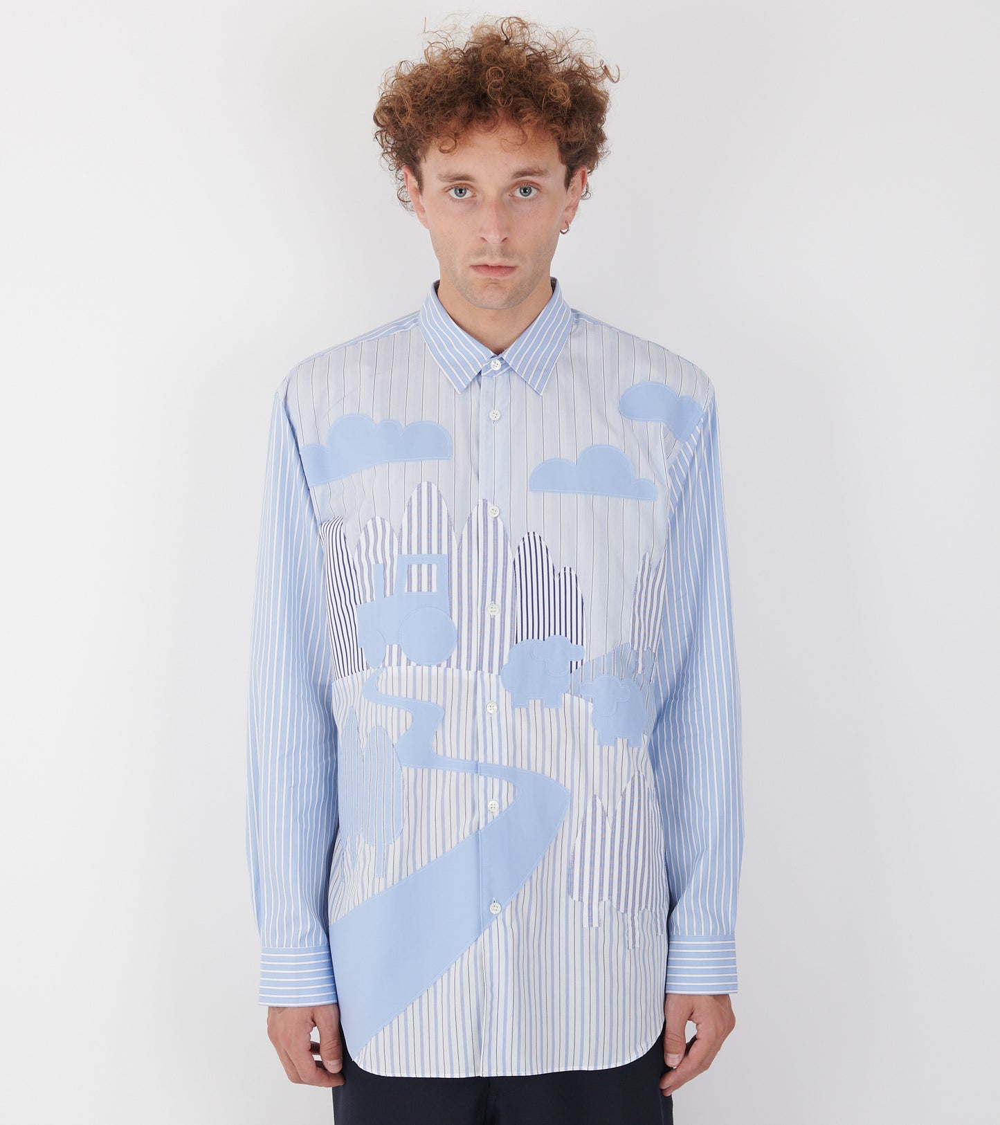 Striped Farmlife Patchwork Shirt Light Blue/White