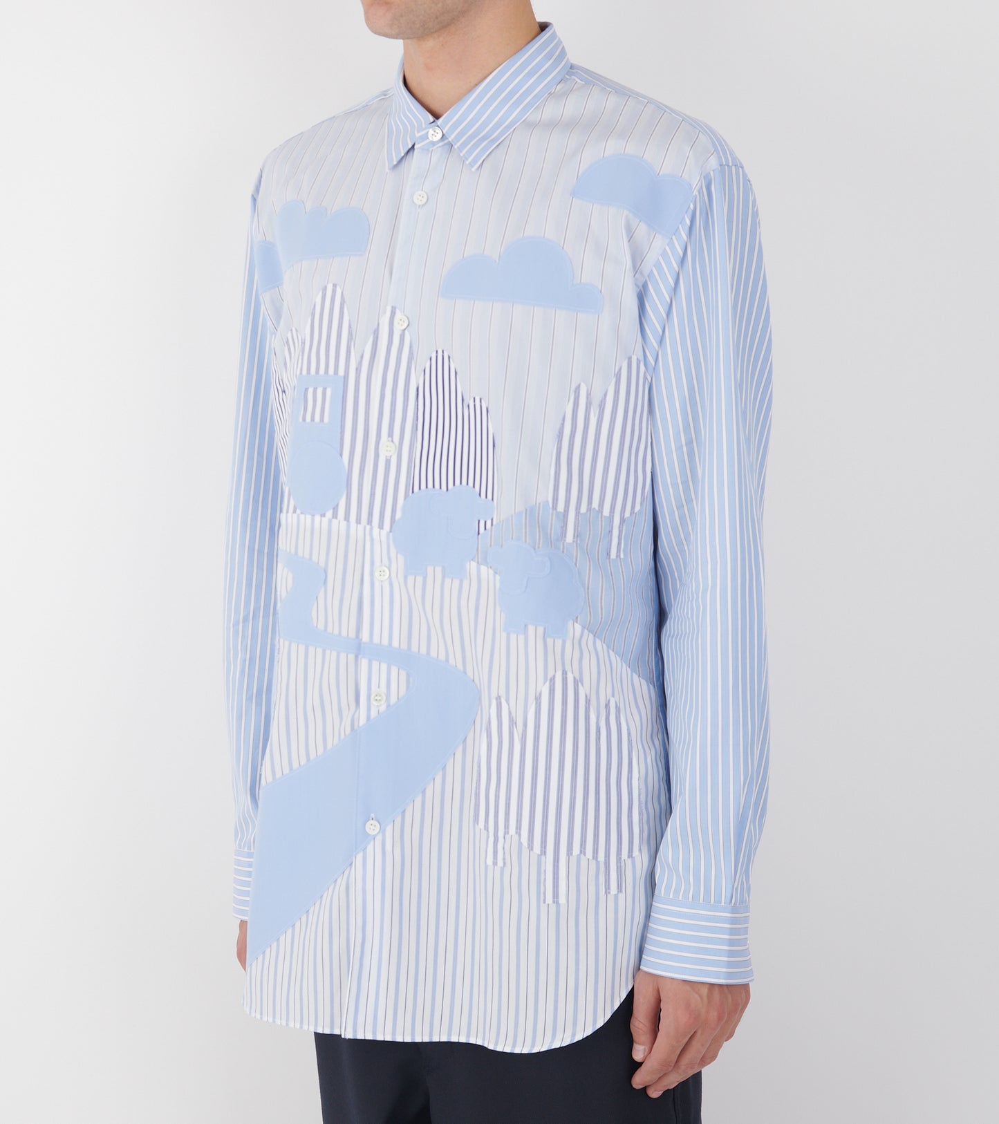 Striped Farmlife Patchwork Shirt Light Blue/White