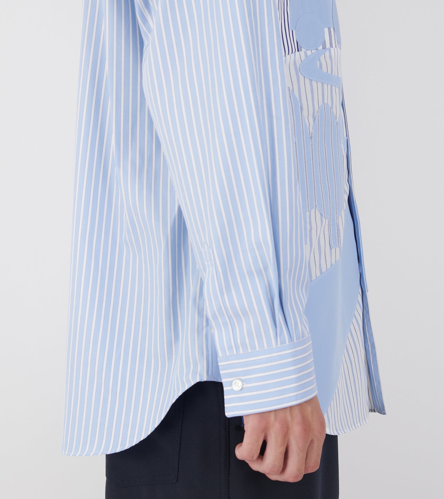 Striped Farmlife Patchwork Shirt Light Blue/White