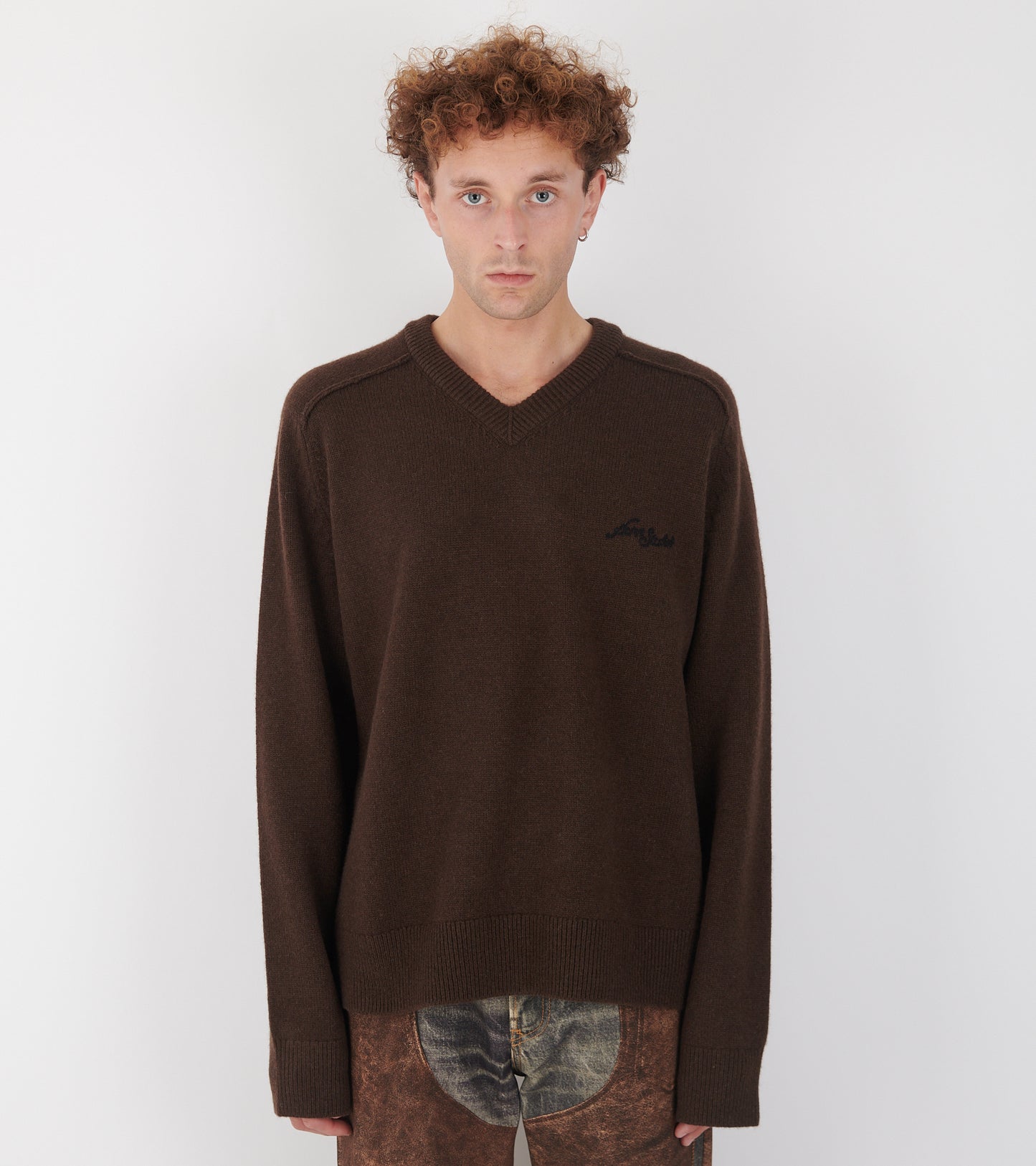 Wool V-neck Sweater Dark Brown