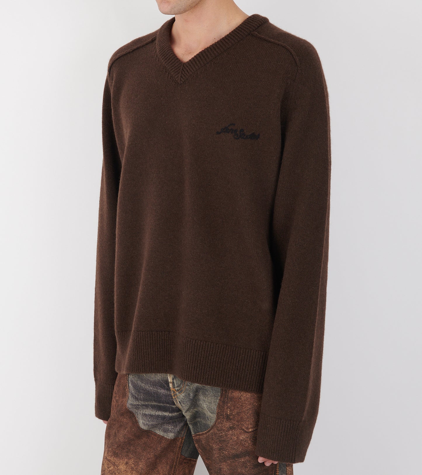 Wool V-neck Sweater Dark Brown