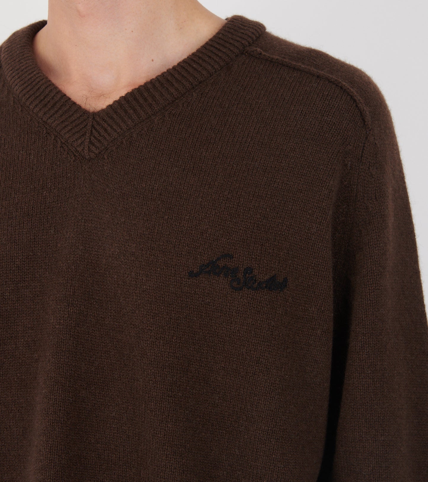 Wool V-neck Sweater Dark Brown