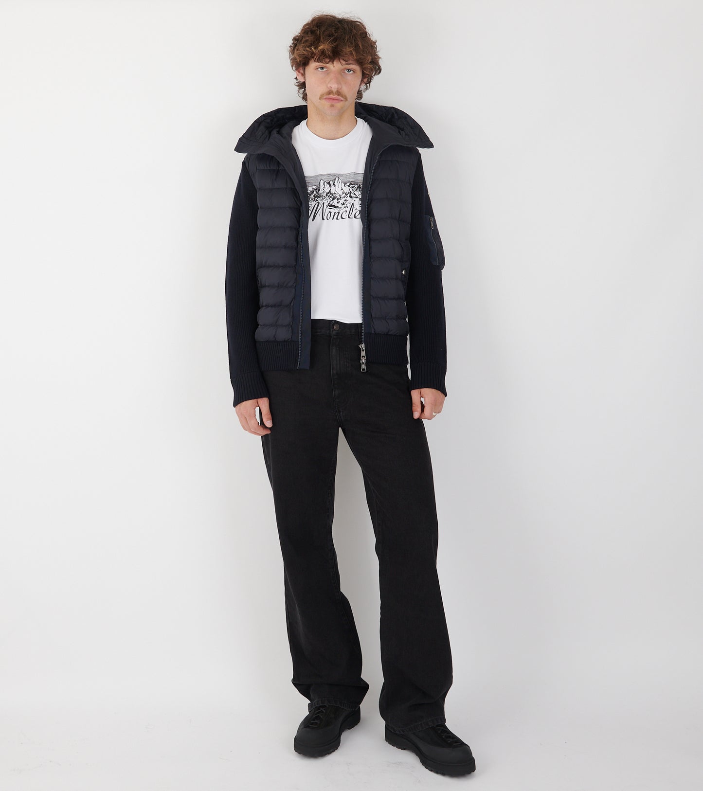 Hooded Wool Knit Cardigan Tricot Navy Blue