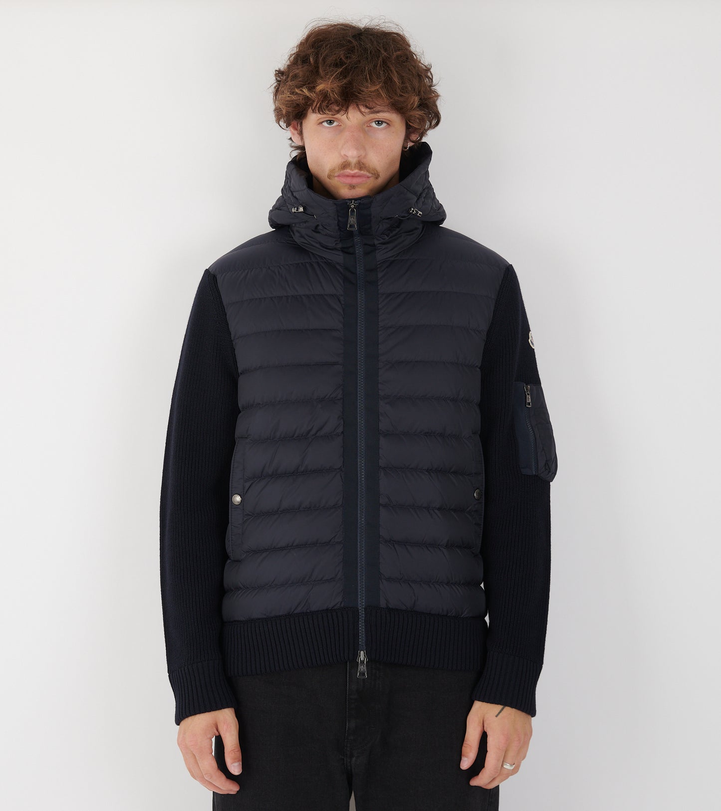 Hooded Wool Knit Cardigan Tricot Navy Blue