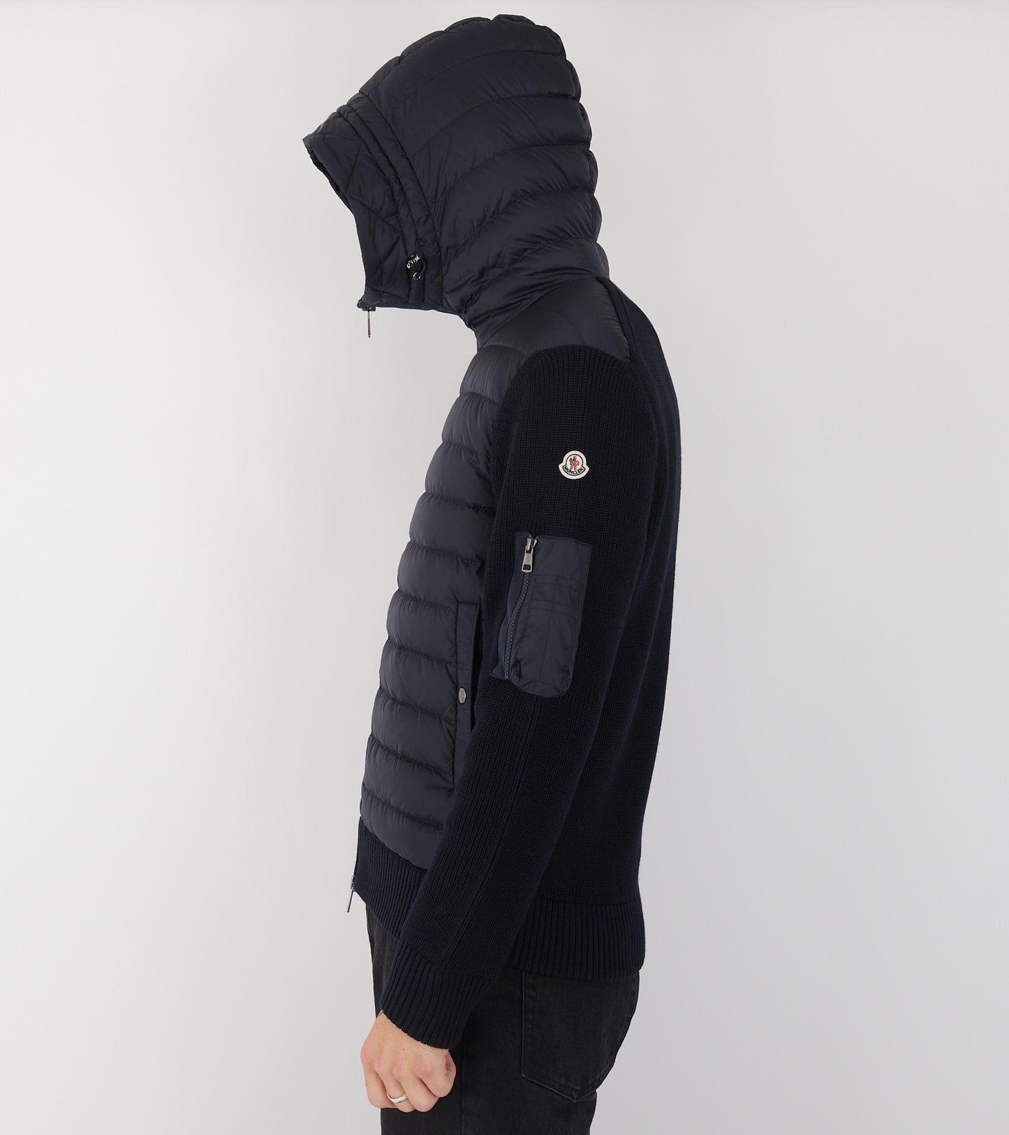 Hooded Wool Knit Cardigan Tricot Navy Blue