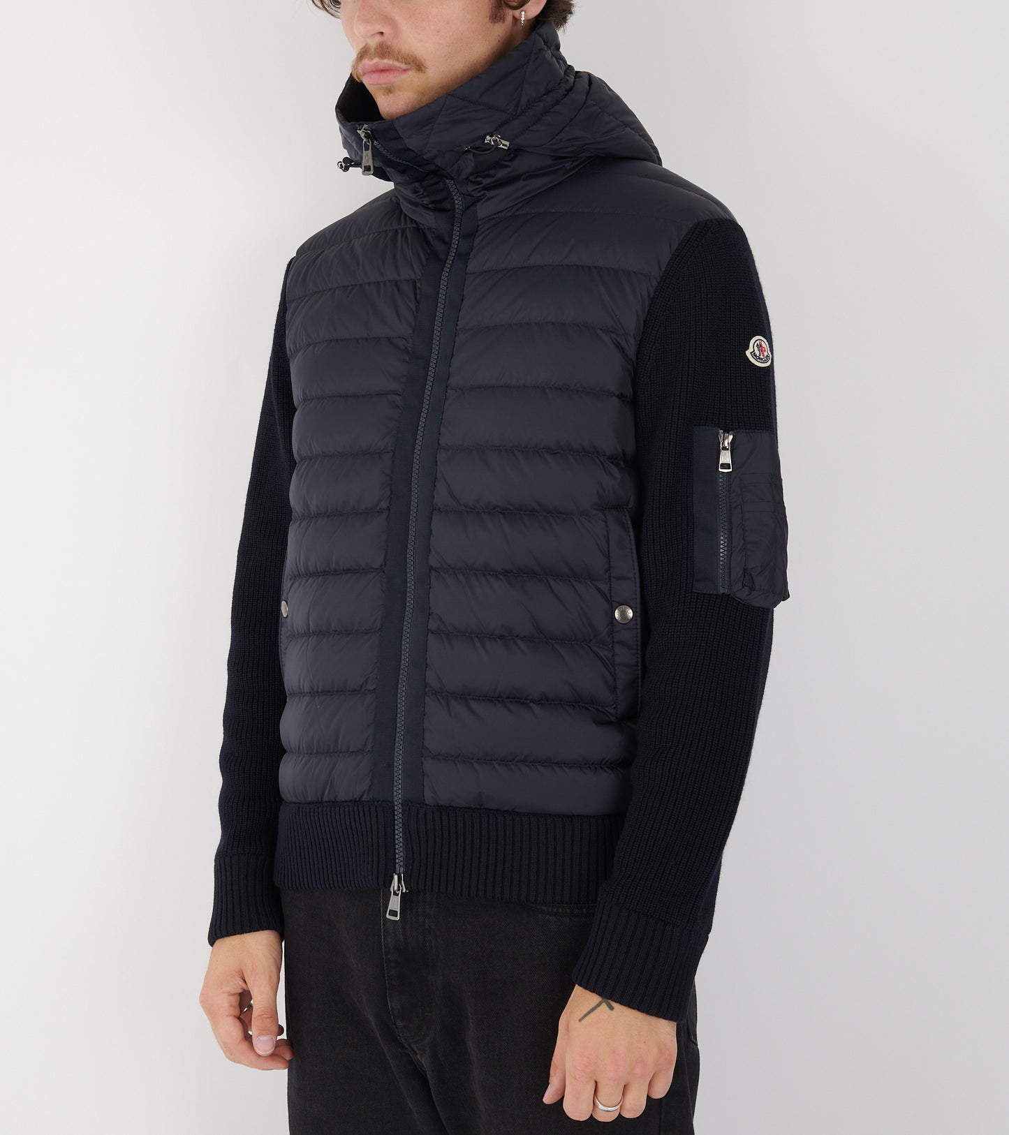 Hooded Wool Knit Cardigan Tricot Navy Blue