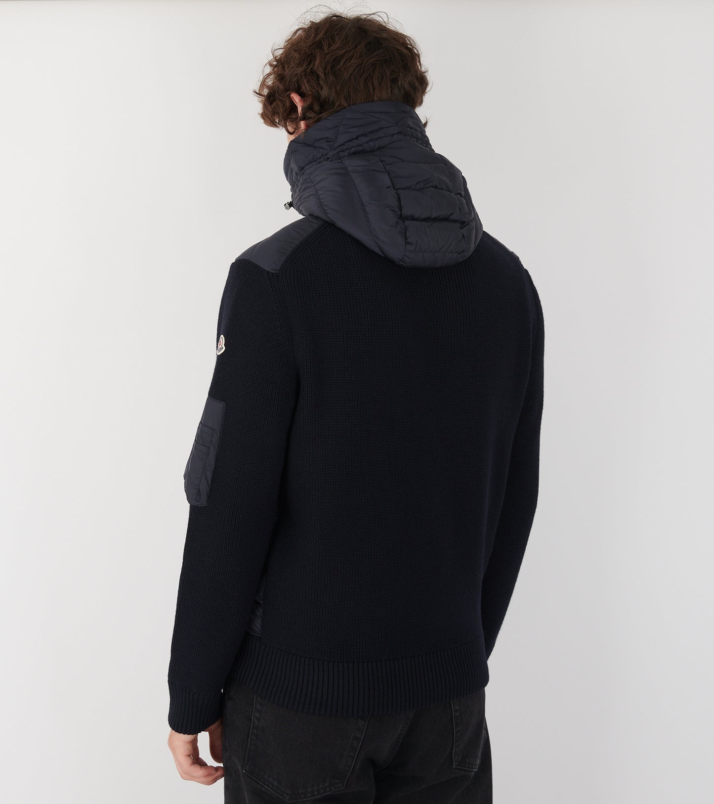 Hooded Wool Knit Cardigan Tricot Navy Blue