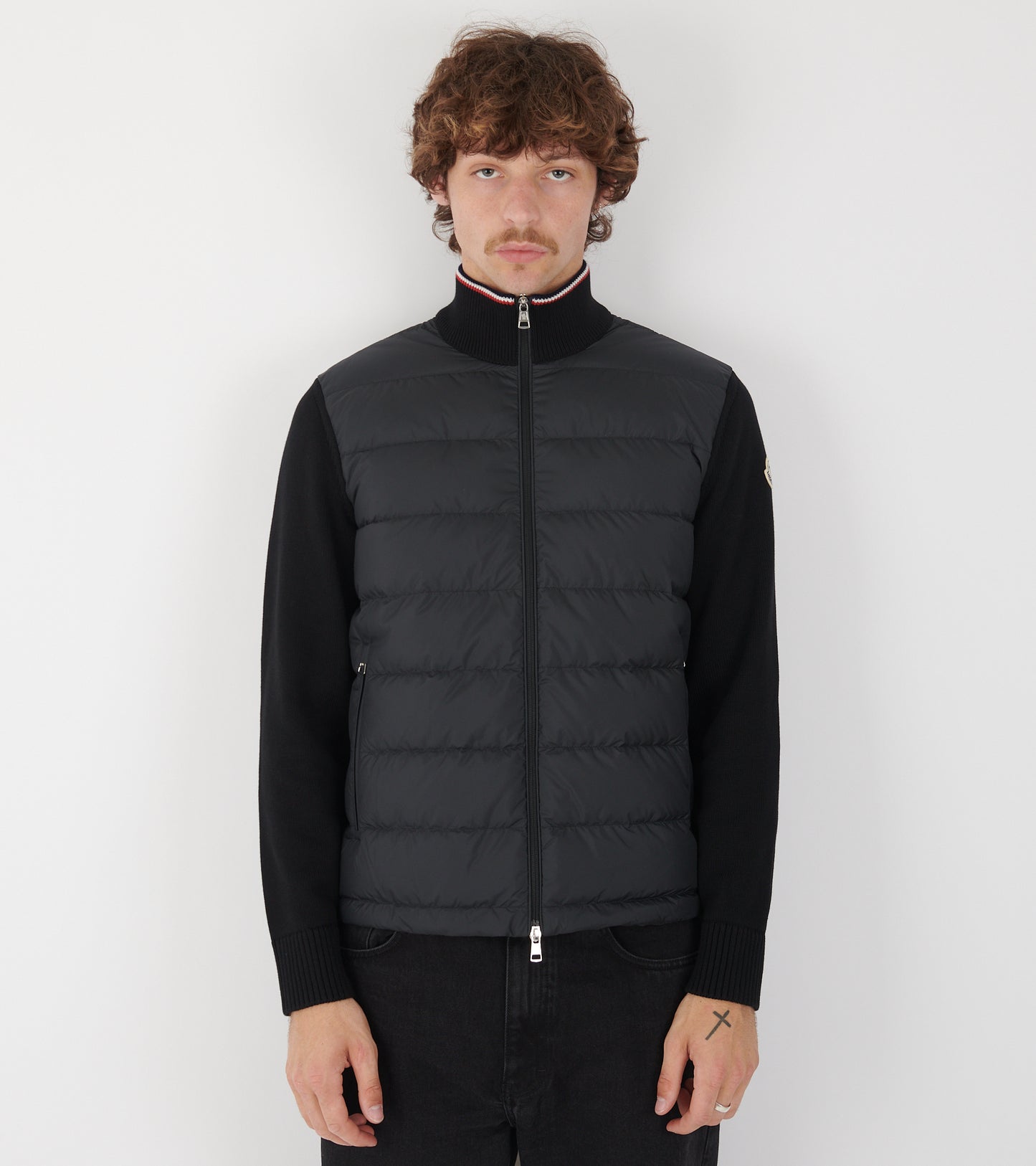 Cotton Knit Tricolor Cardigan Tricot Black
