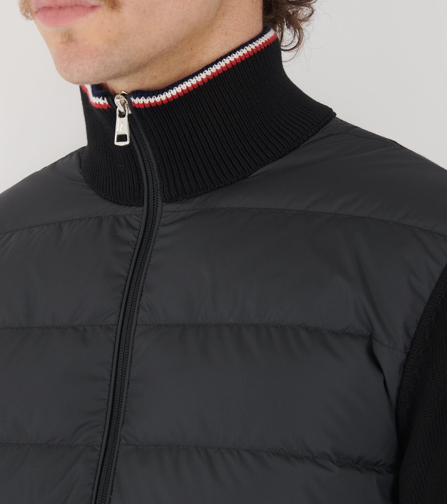 Cotton Knit Tricolor Cardigan Tricot Black