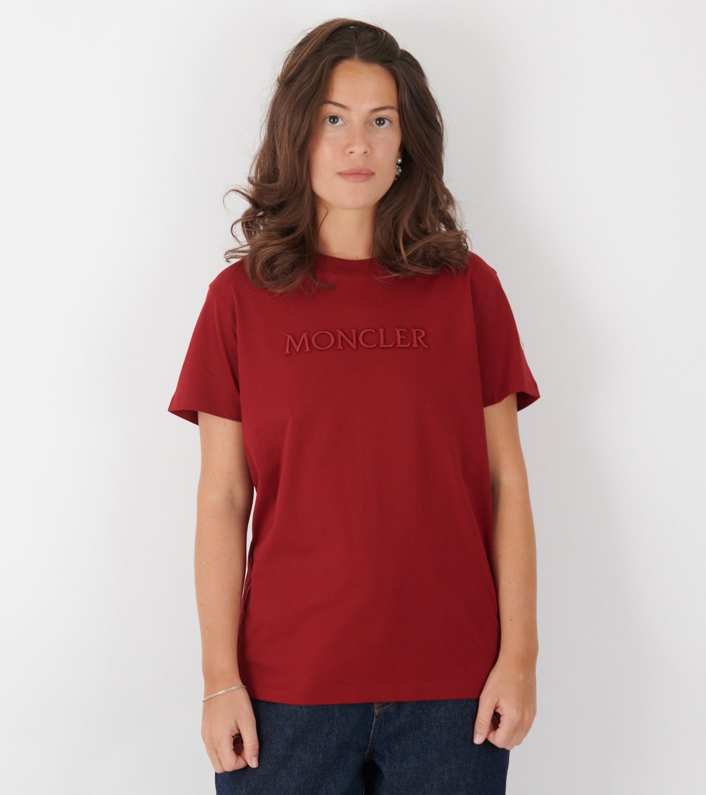 Embroidered Tonal Logo Cotton T-shirt Wine Red