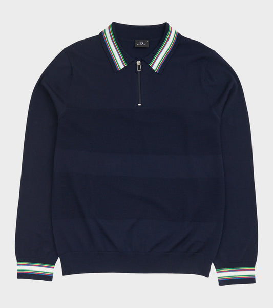 L/S Wool Zip Polo Navy/Multi
