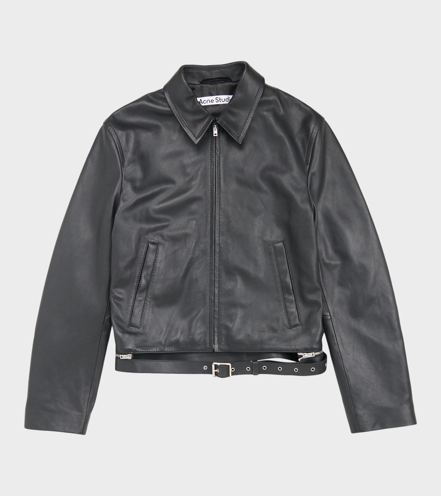 Belted Leather Jacket Black