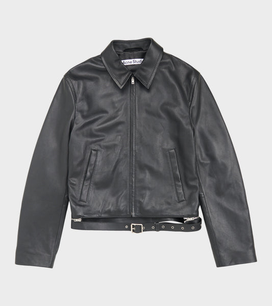 Belted Leather Jacket Black