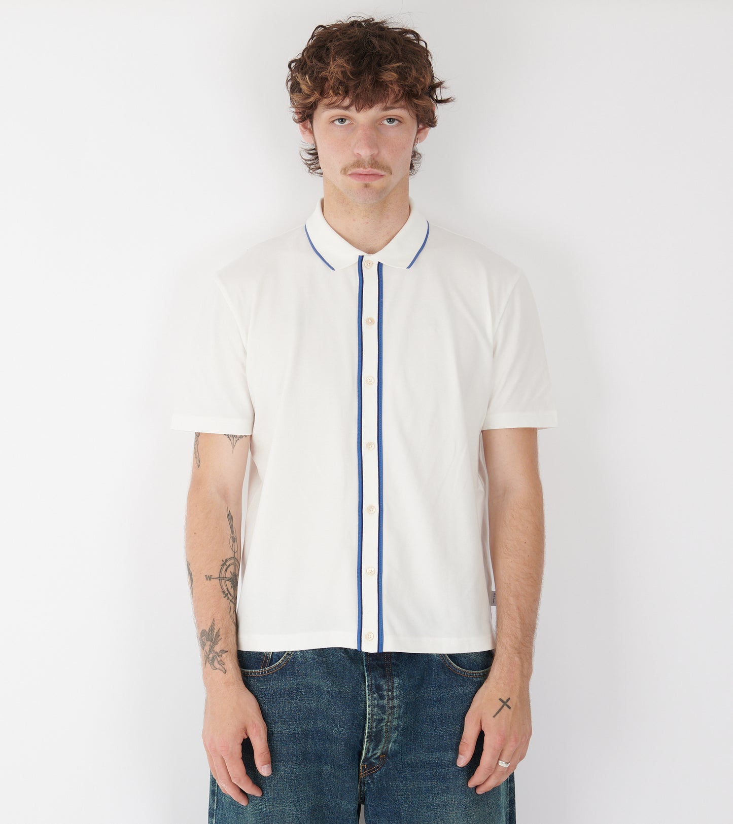S/S Button Front Polo White