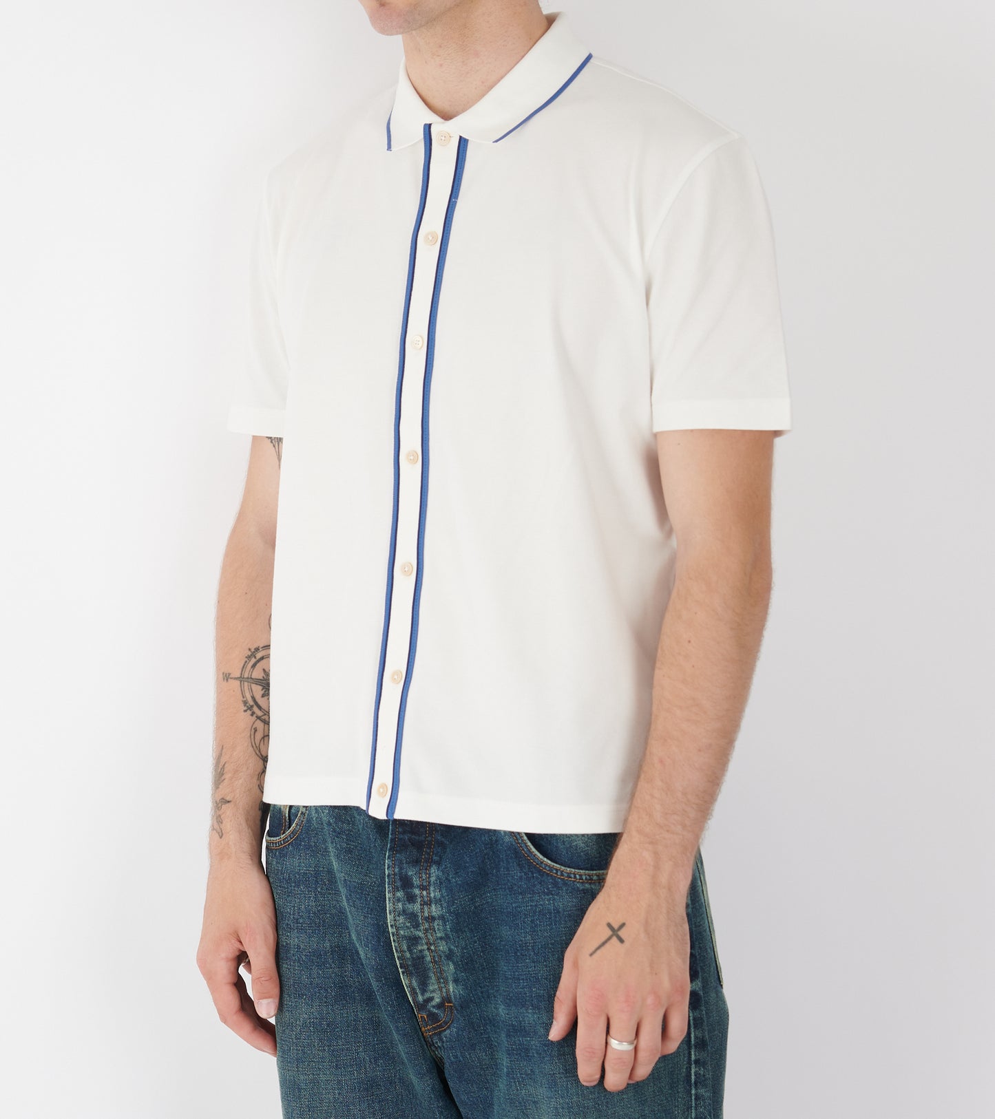 S/S Button Front Polo White