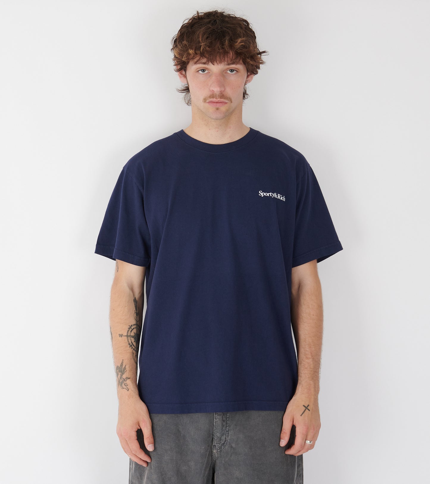 Health Is Wealth T-shirt Navy/White/Fire Red