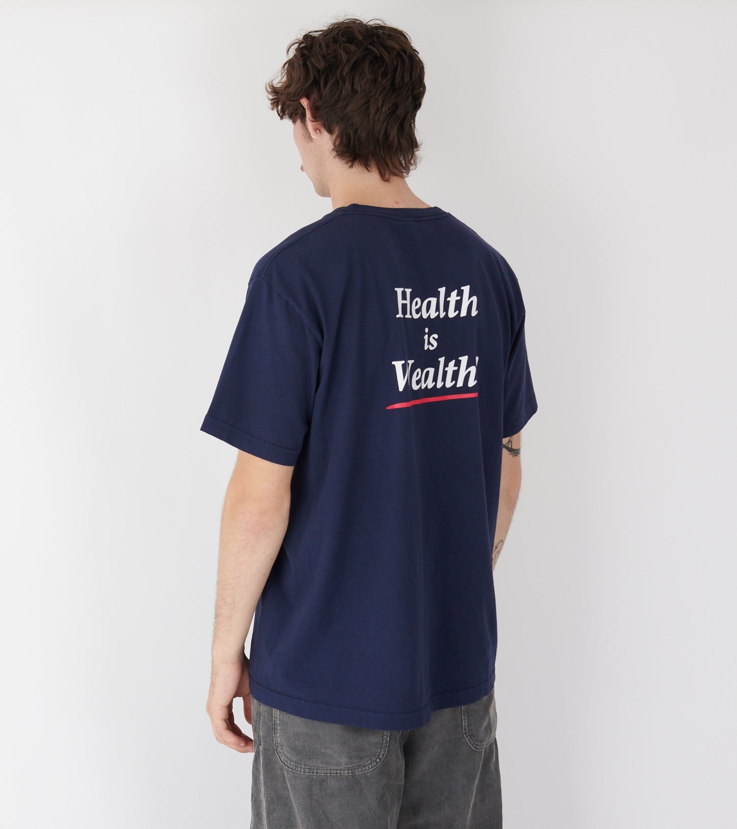 Health Is Wealth T-shirt Navy/White/Fire Red