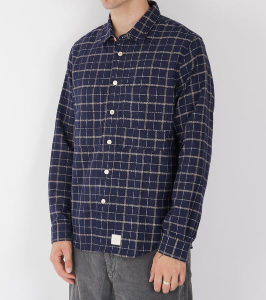 Cotton Crepe Check Overshirt Navy