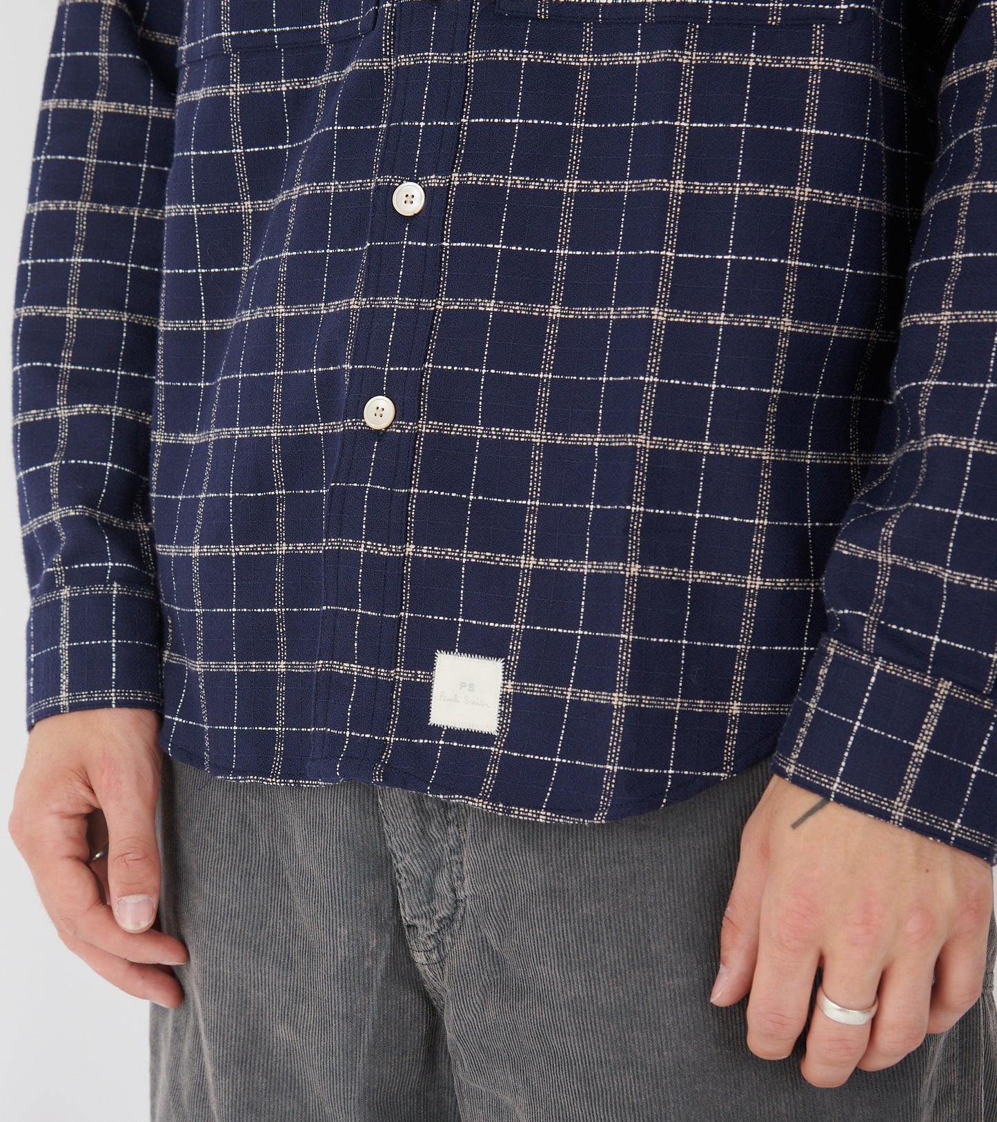 Cotton Crepe Check Overshirt Navy