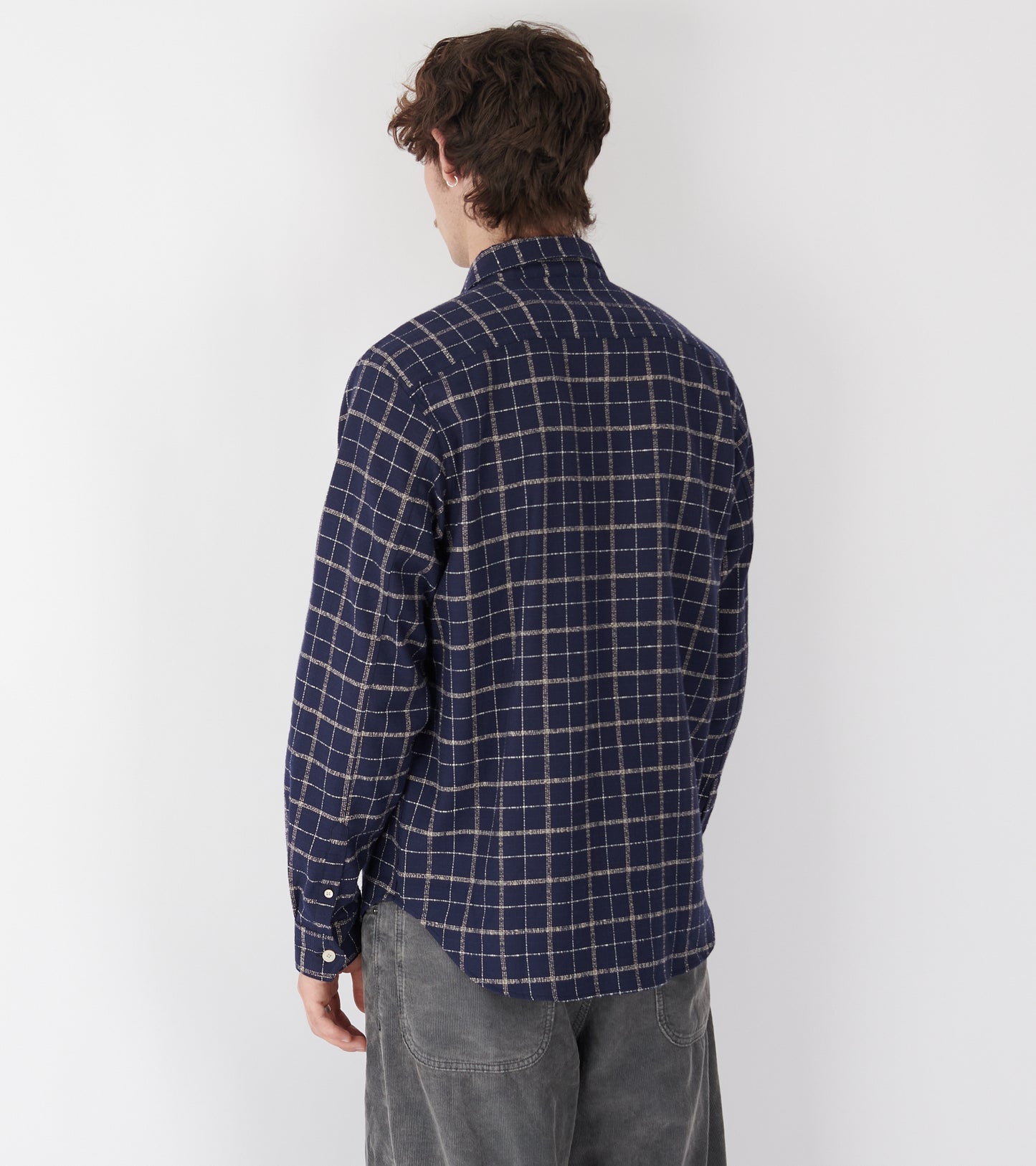 Cotton Crepe Check Overshirt Navy
