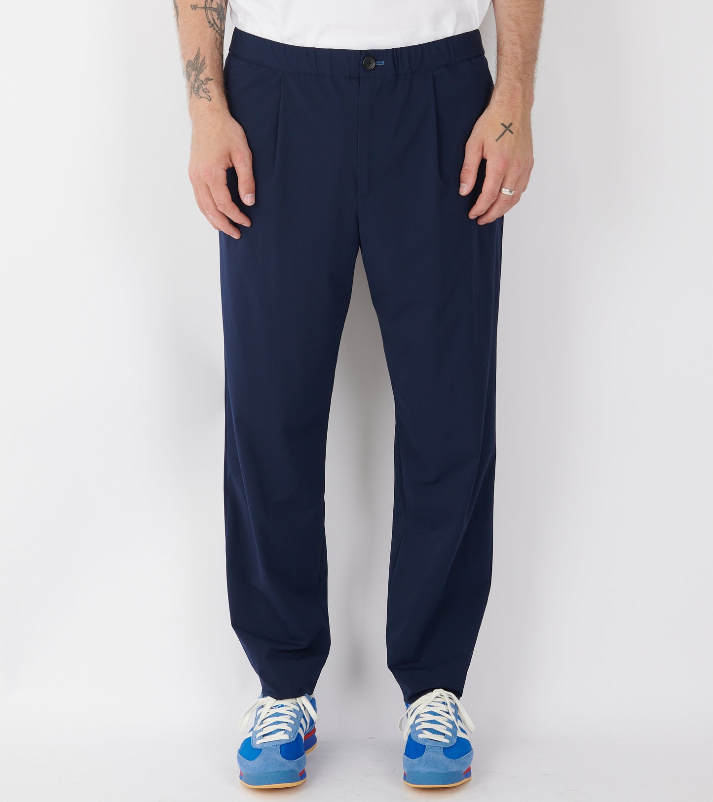 Pleated Nylon Trousers Dark Blue