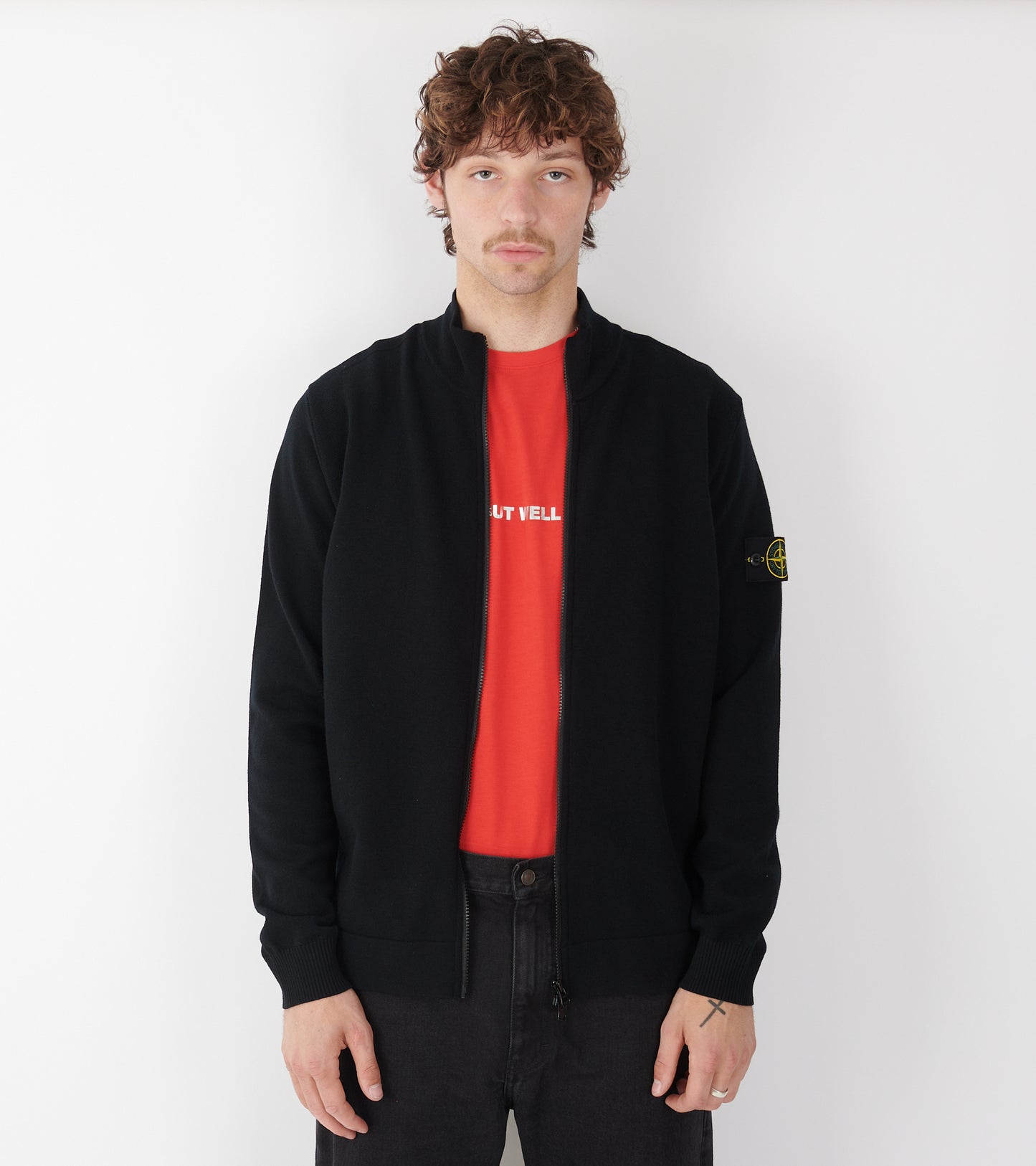 Wool Zip Cardigan Black