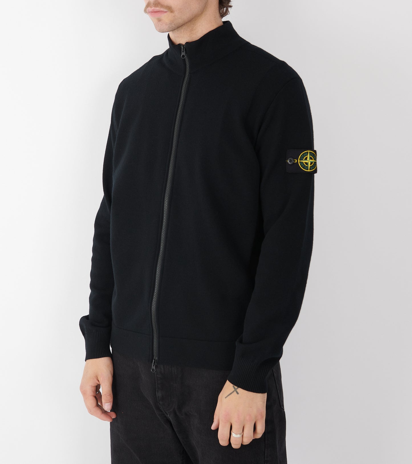 Wool Zip Cardigan Black