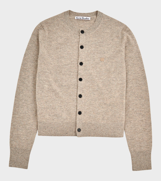Face Logo Wool Cardigan Greige Melange
