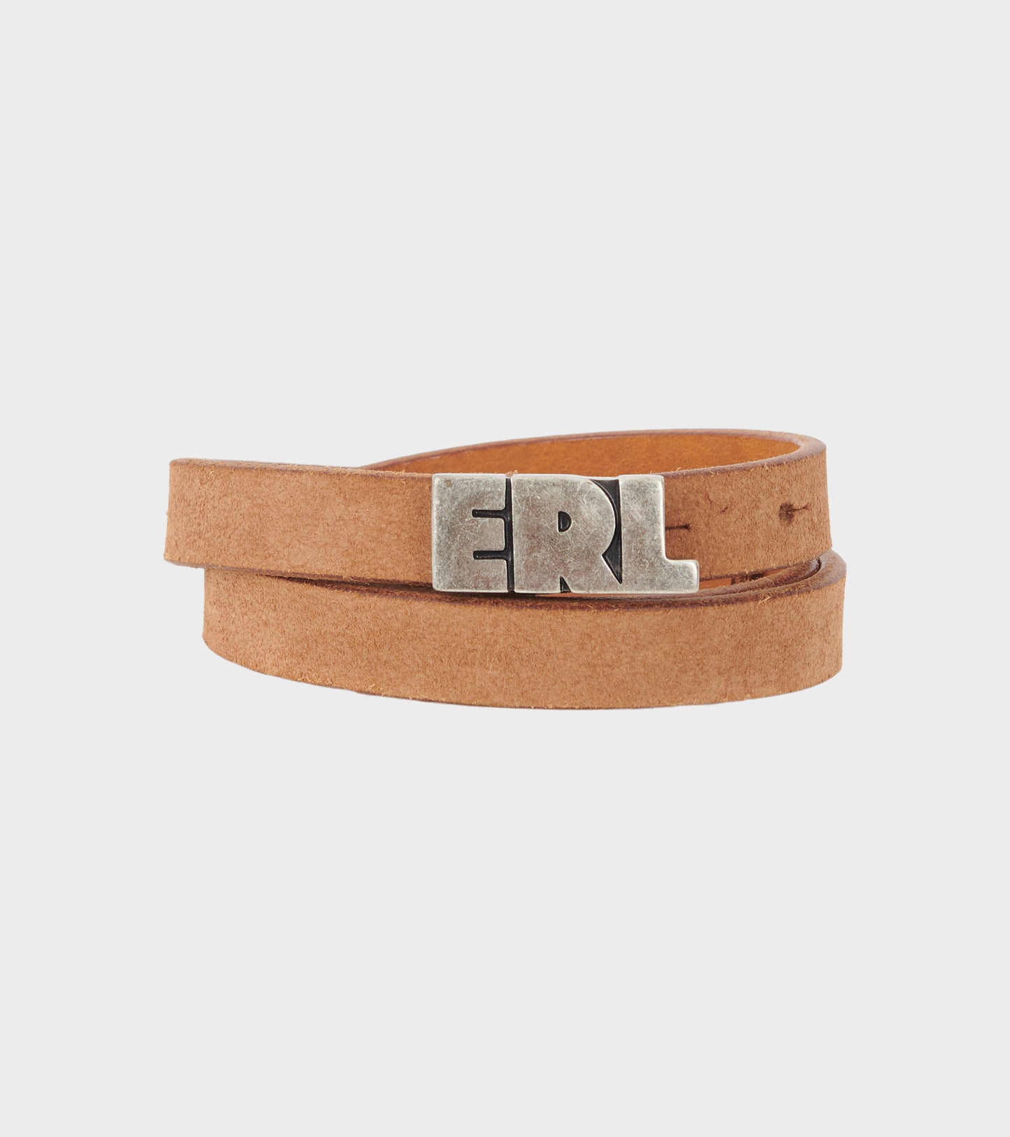 Skinny Logo Leather Belt Cognac Brown