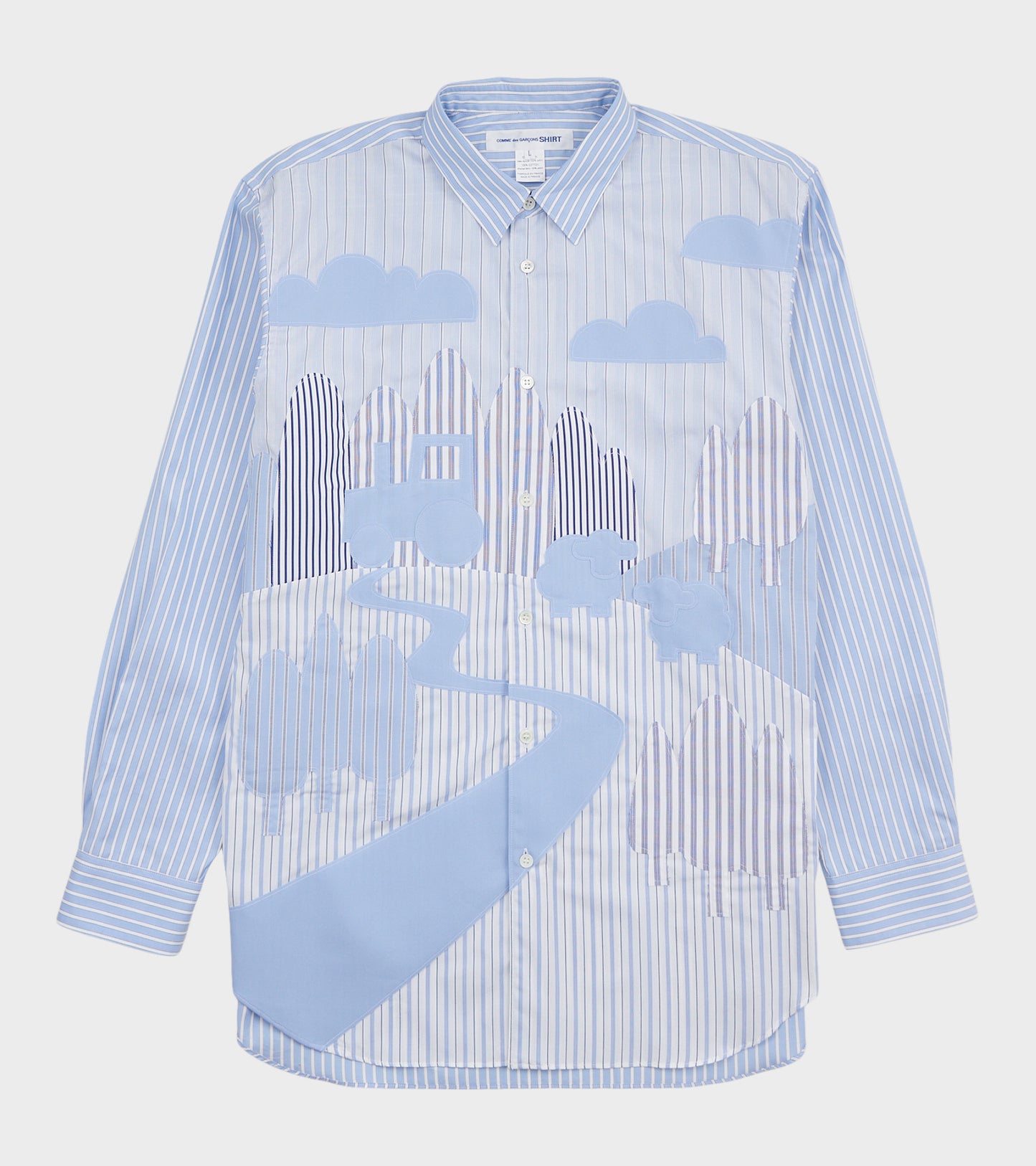 Striped Farmlife Patchwork Shirt Light Blue/White