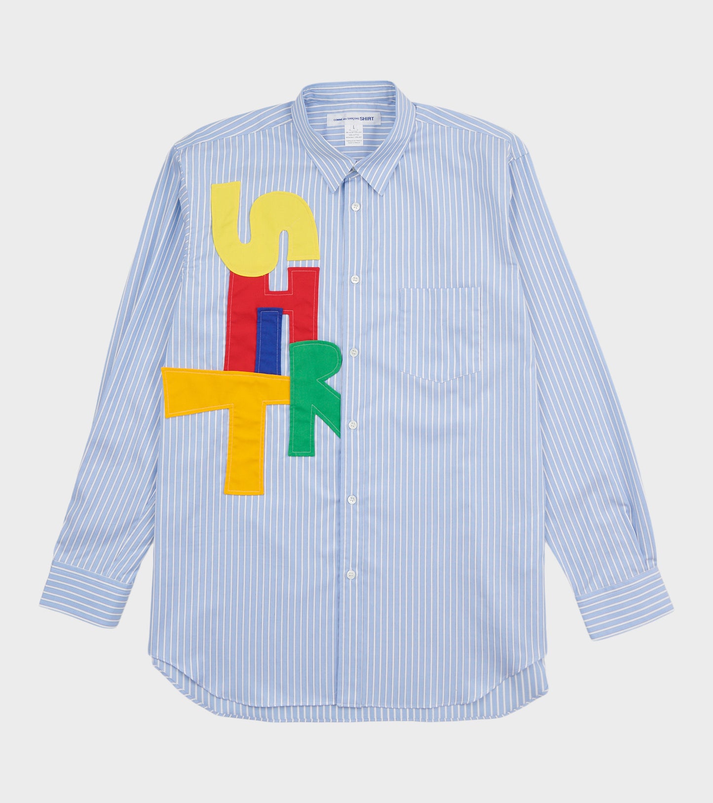 Striped Multicolor Patchwork Logo Shirt Light Blue/White
