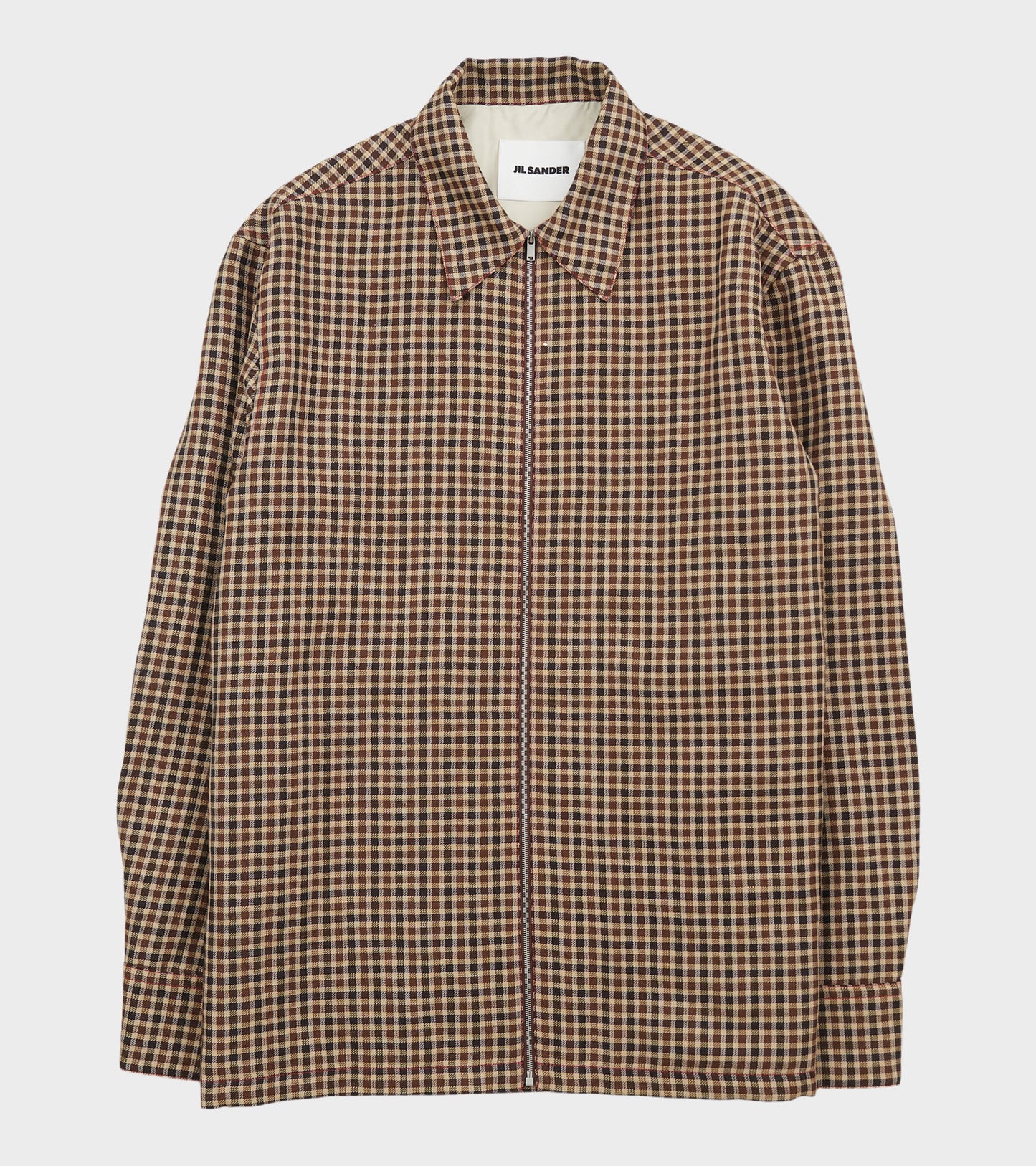 Light Wool Linen Micro Check Shirt Hazelnut Mouline