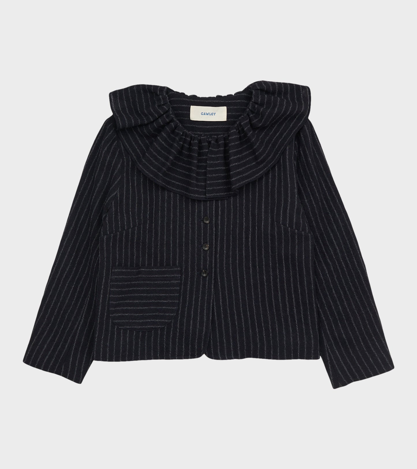Japanese Striped Boucle Ruffle Lillie Jacket Navy/Grey