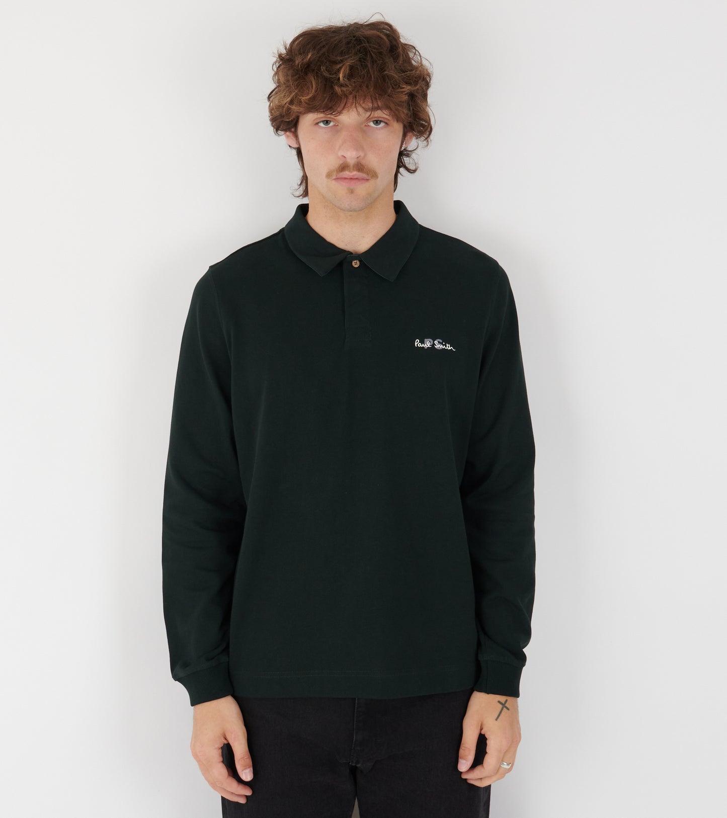 PS Logo Embroidery L/S Polo Shirt Green
