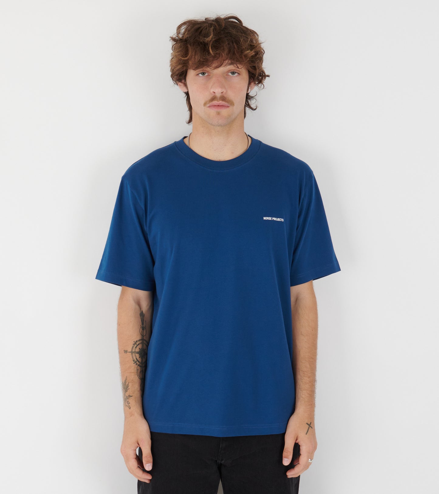 Johannes Organic Norse Logo Print T-Shirt Estate Blue