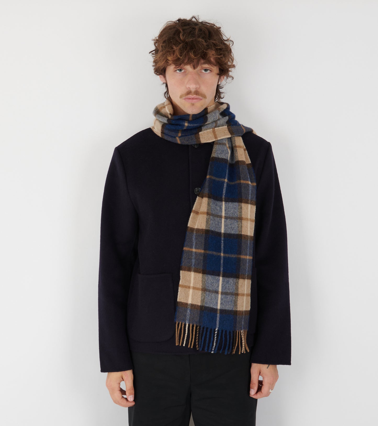 Norse Moon Merino Lambswool Checked Scarf Estate Blue