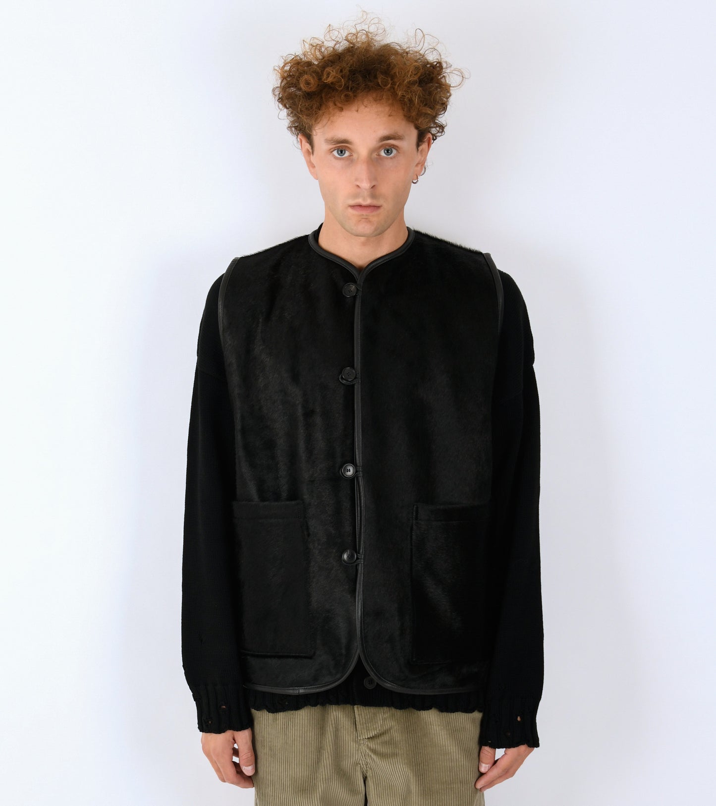 Hair On Leather Hide River Vest Black
