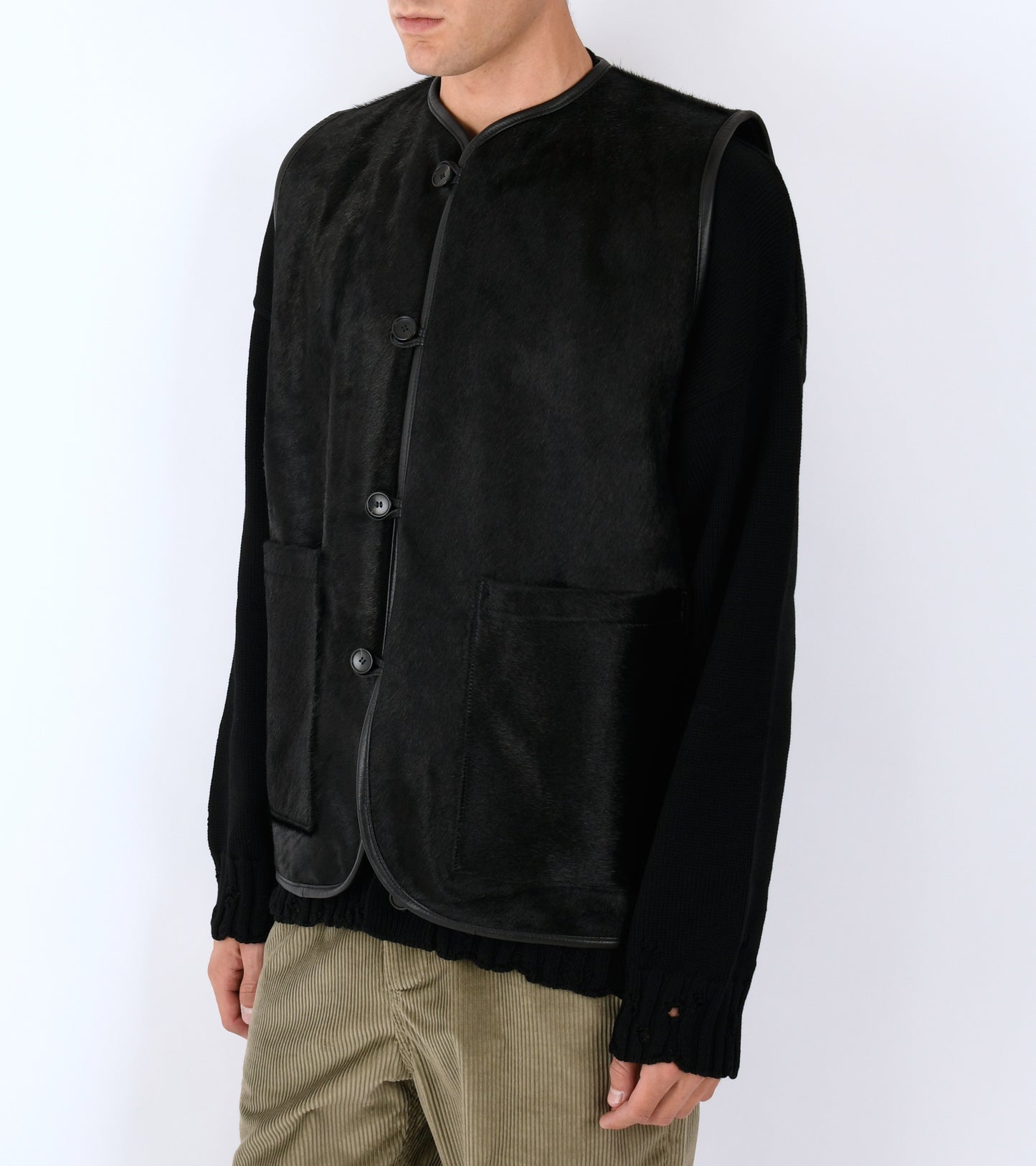 Hair On Leather Hide River Vest Black