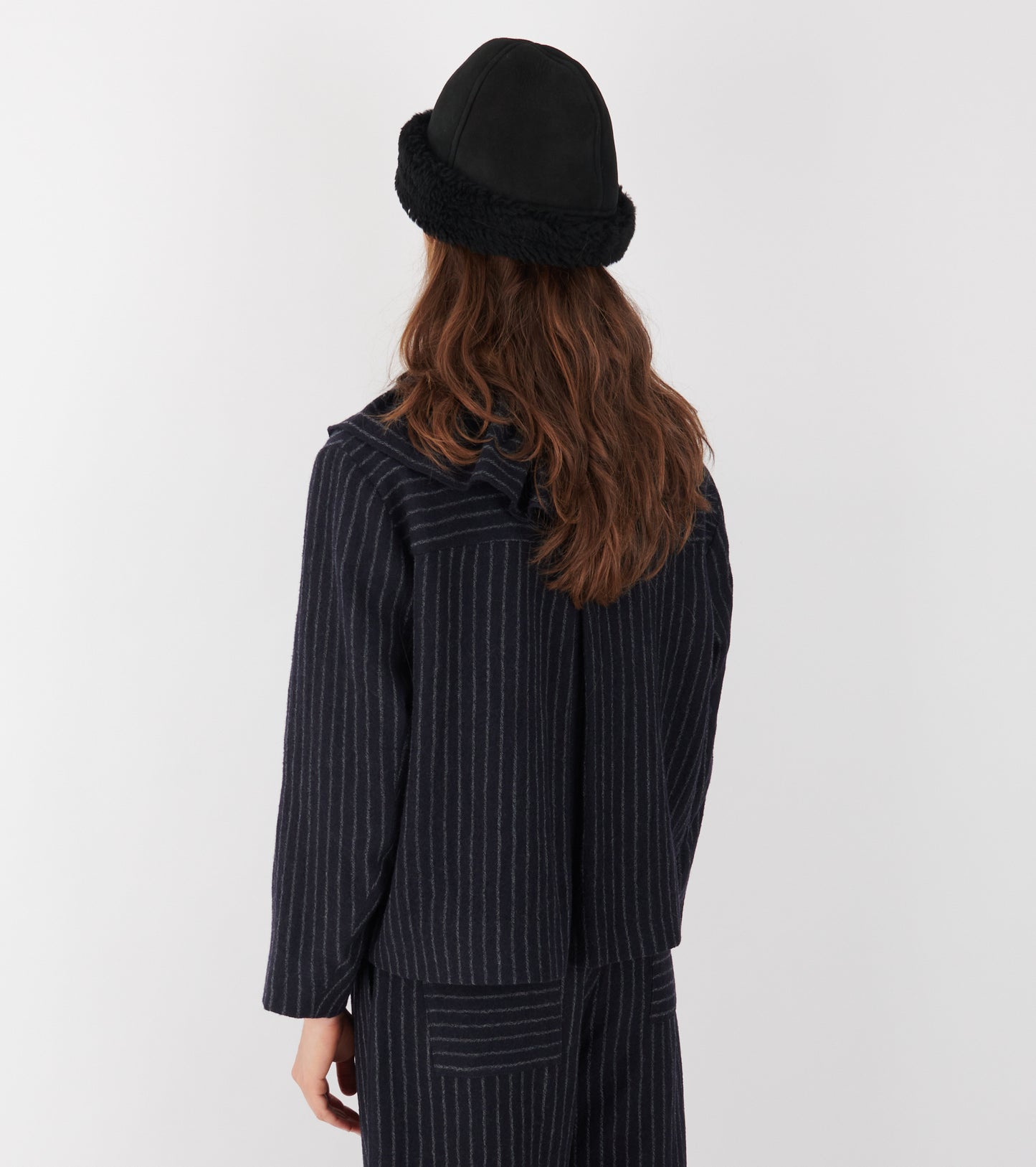 Japanese Striped Boucle Ruffle Lillie Jacket Navy/Grey