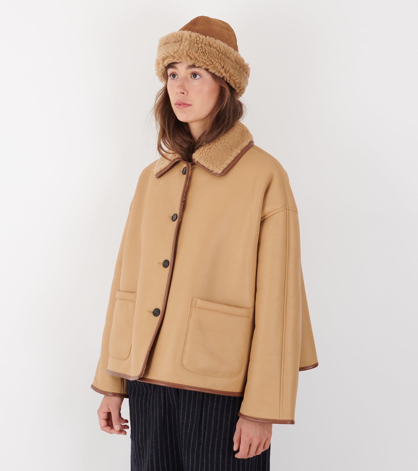 Leather Back Curly Avis Jacket Tan